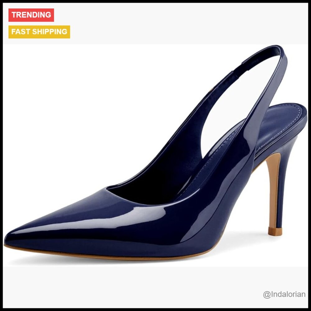 Pu Slingback Heels Pointed Toe Stiletto Pumps Slip-On Dress